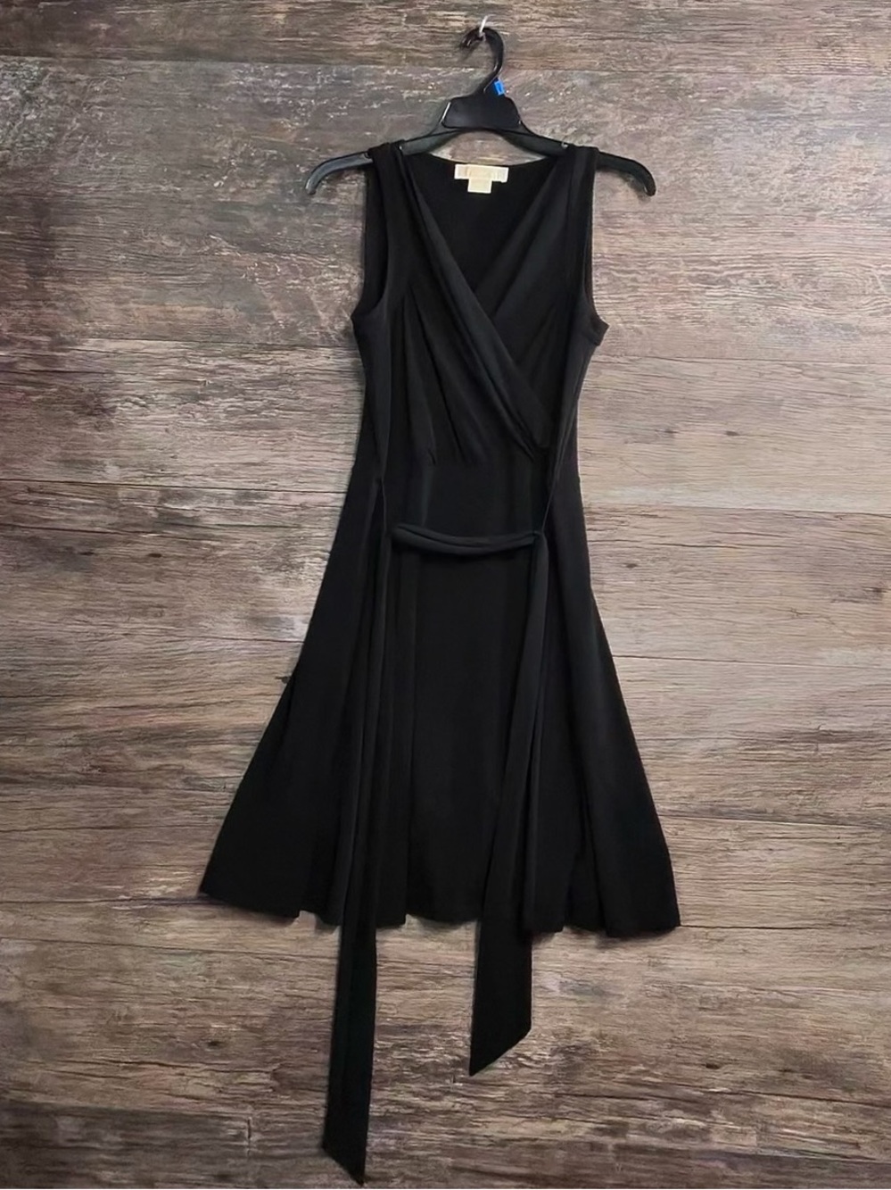 Michael Kors Black Sleeveless Wrap Midi Dress with Self-Tie